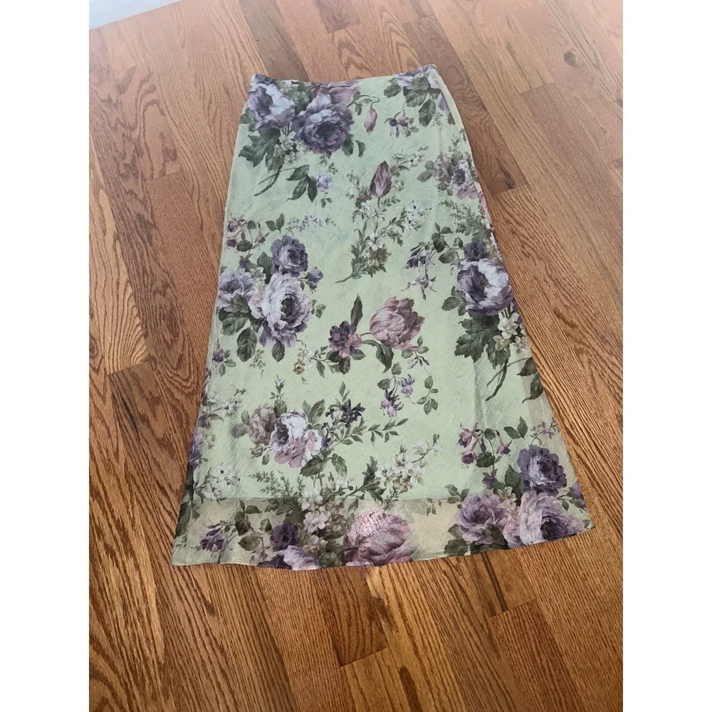 Jessica Howard Sage Green Floral 2 Piece Skirt Set Maxi Dress Sz 12 Made in USA